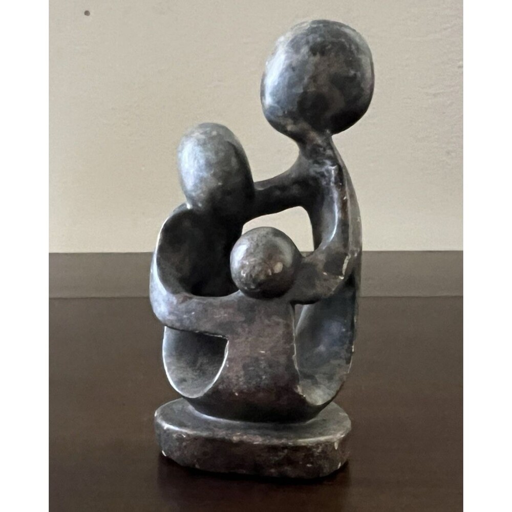 Zimbabwe Shona Serpentine Stone Sculpture Family of 3 African Art 7"